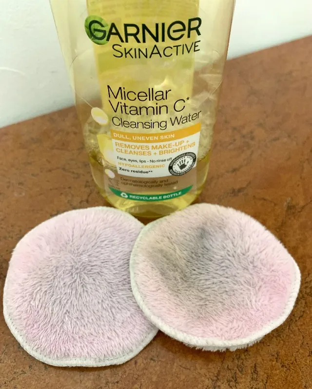 Before and after using Garnier micellar water. One swipe