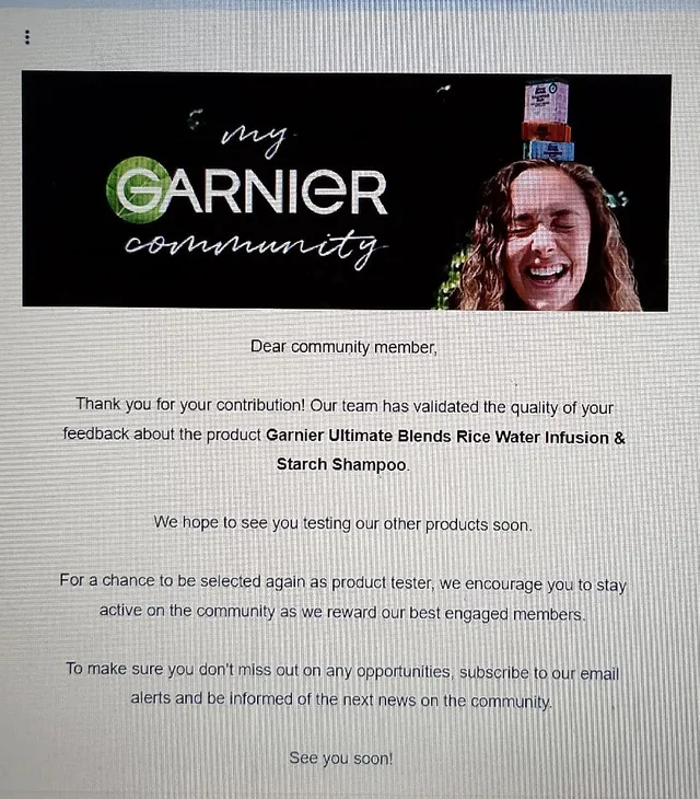 Thank You Garnier Community Team for updating me that my