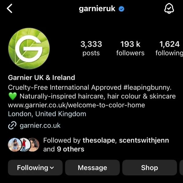 Now following Garnier on instagram!🤎🤎🎉