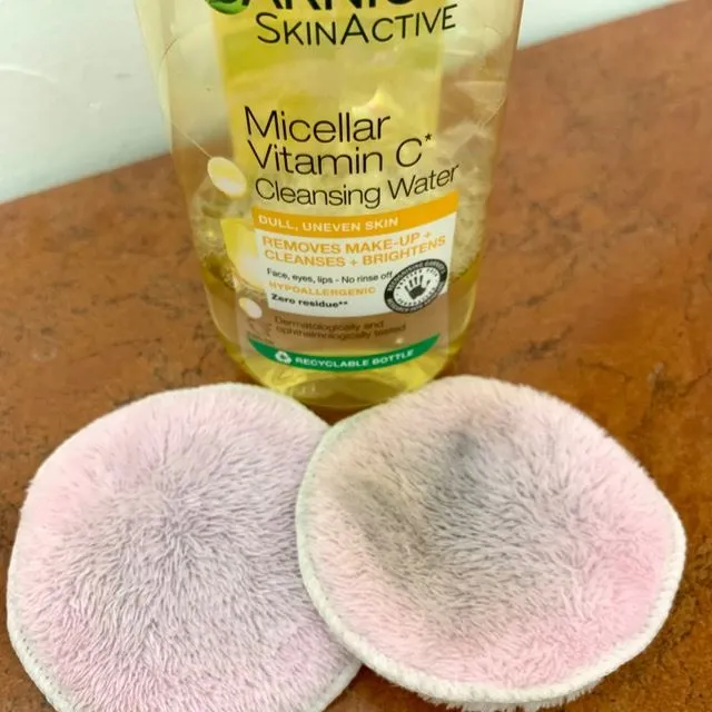 Before and after using Garnier micellar water. One swipe