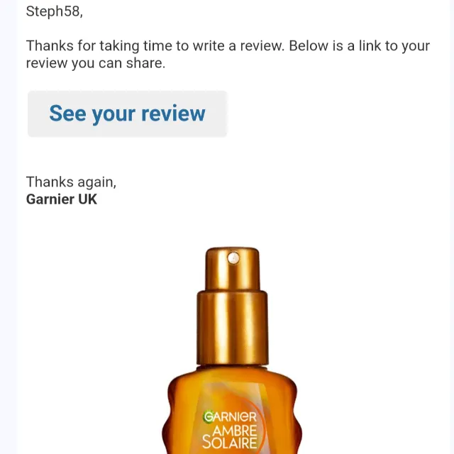 Thank you Garnier for updating me to let me know that my